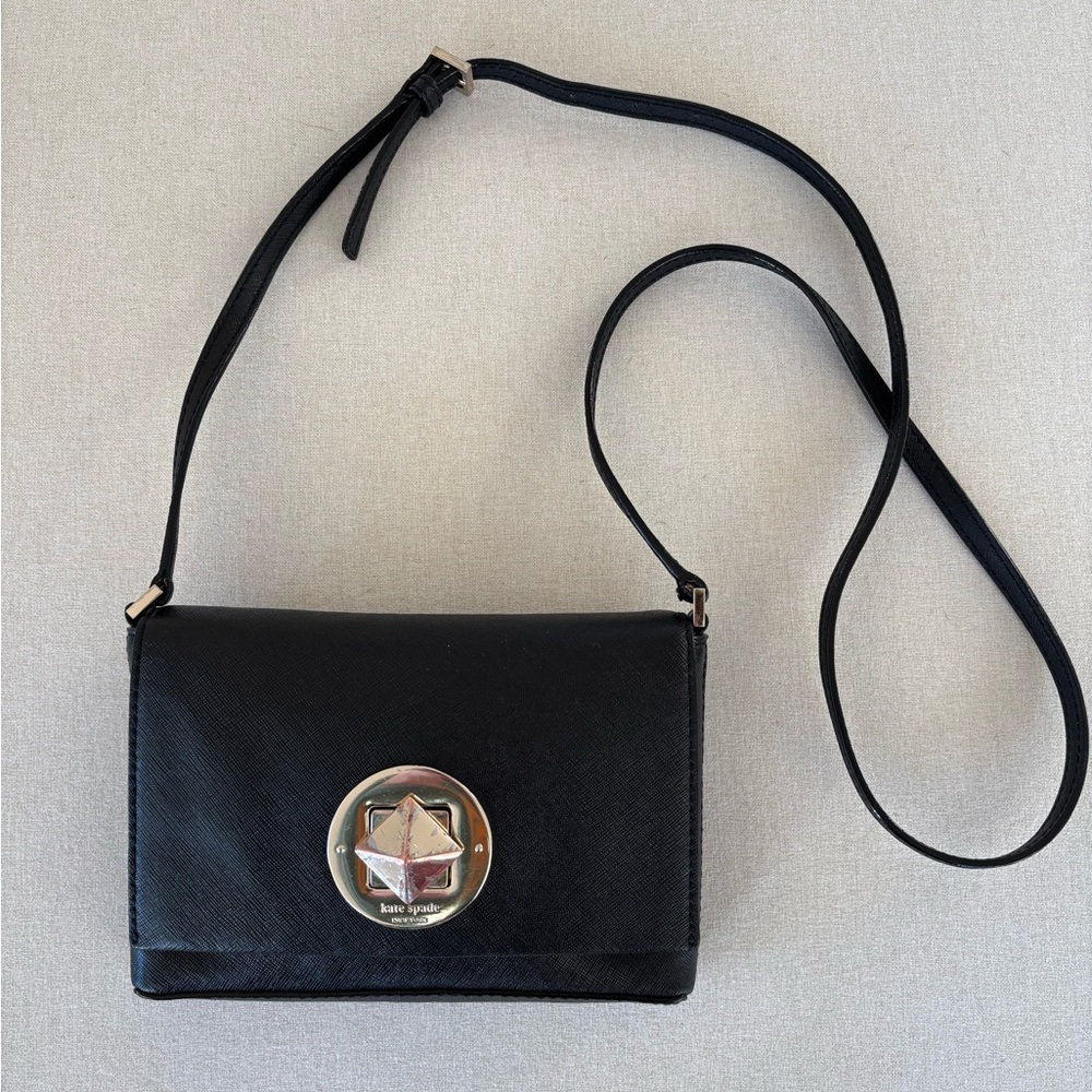kate spade Black Crossbody Bag with Gold-Tone Medallion